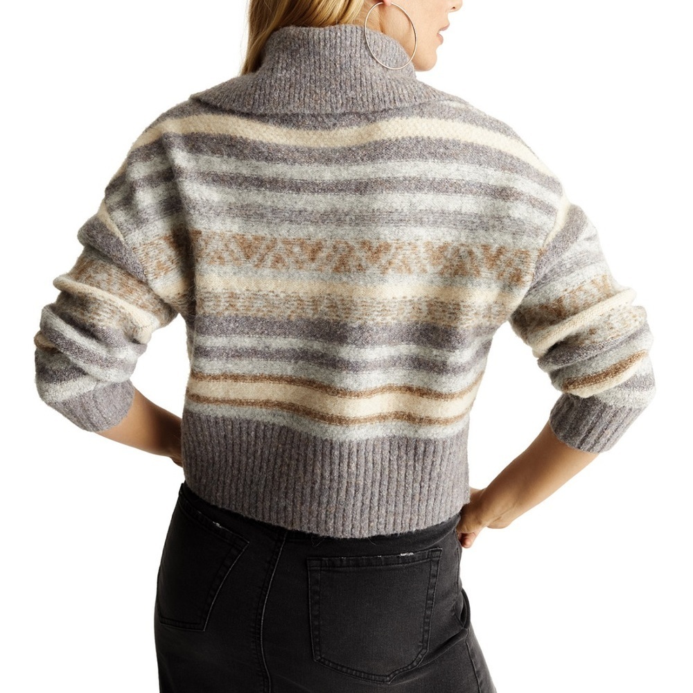 Frye Women's Fair-Isle Striped Half-Zip Draped-Collar Sweater size M - Picture 2 of 6